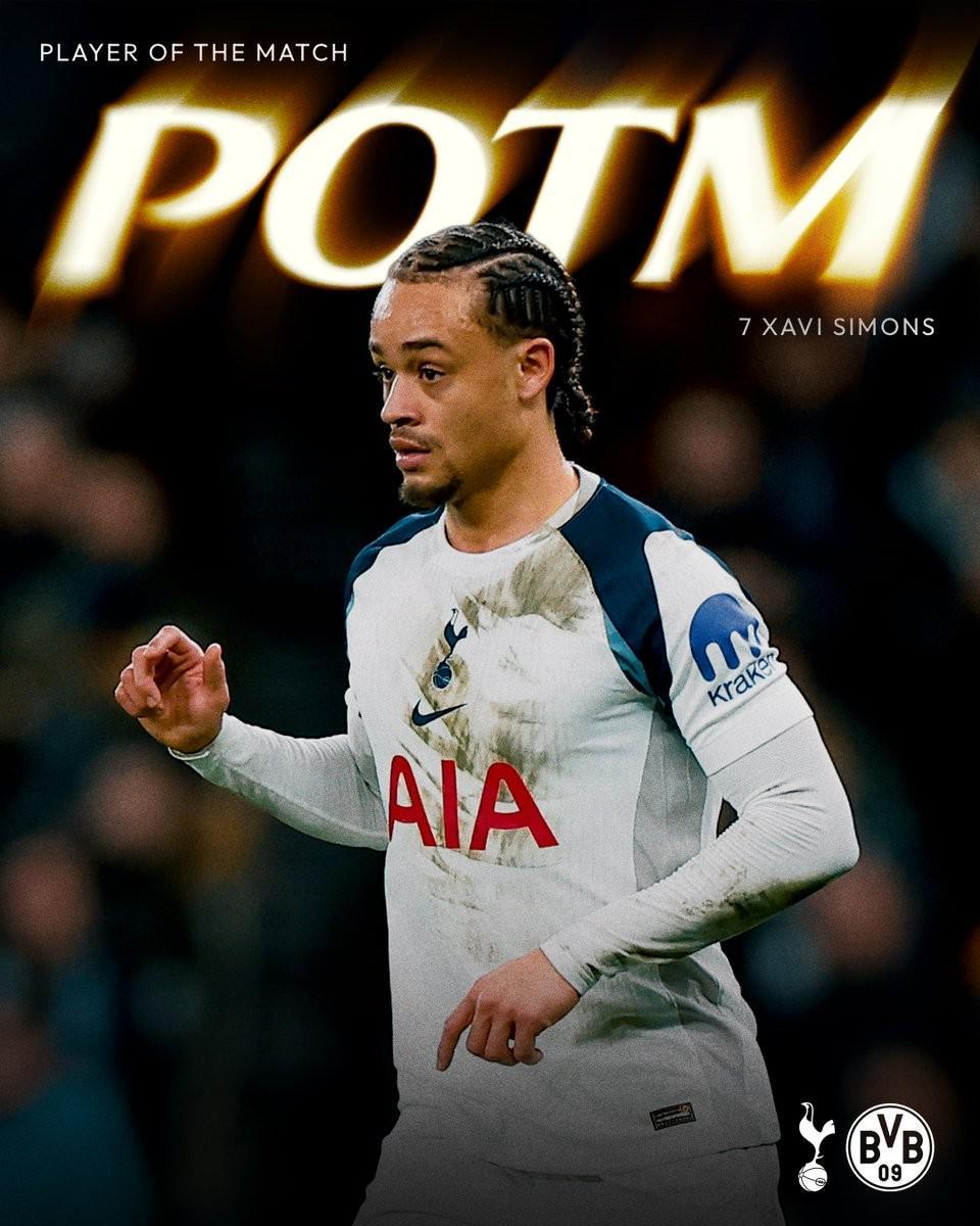 亚博官网-热刺官方：哈维-西蒙斯当选与多特一役队内最佳球员